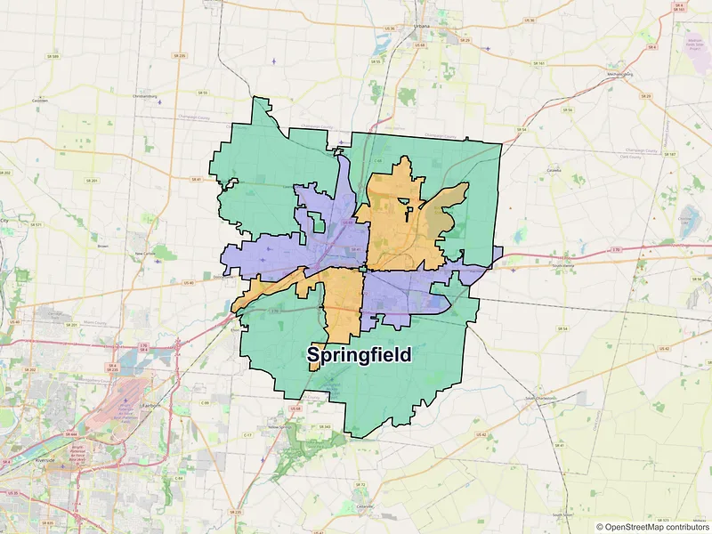 Map of Springfield, Ohio and ZIP codes