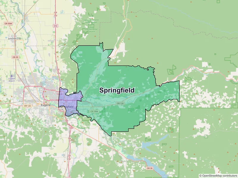 Map of Springfield, Oregon and ZIP codes