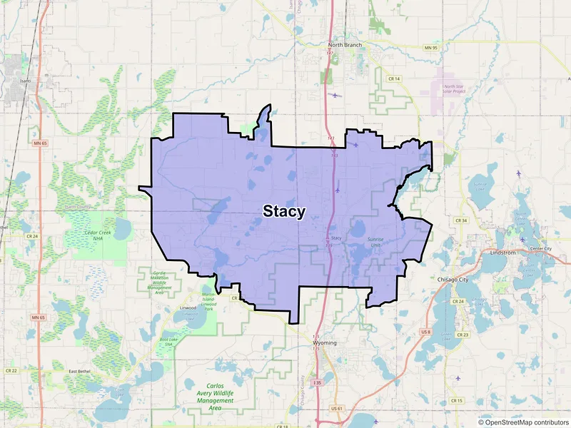 Map of Stacy, Minnesota and ZIP codes