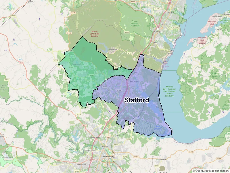 Map of Stafford, Virginia and ZIP codes