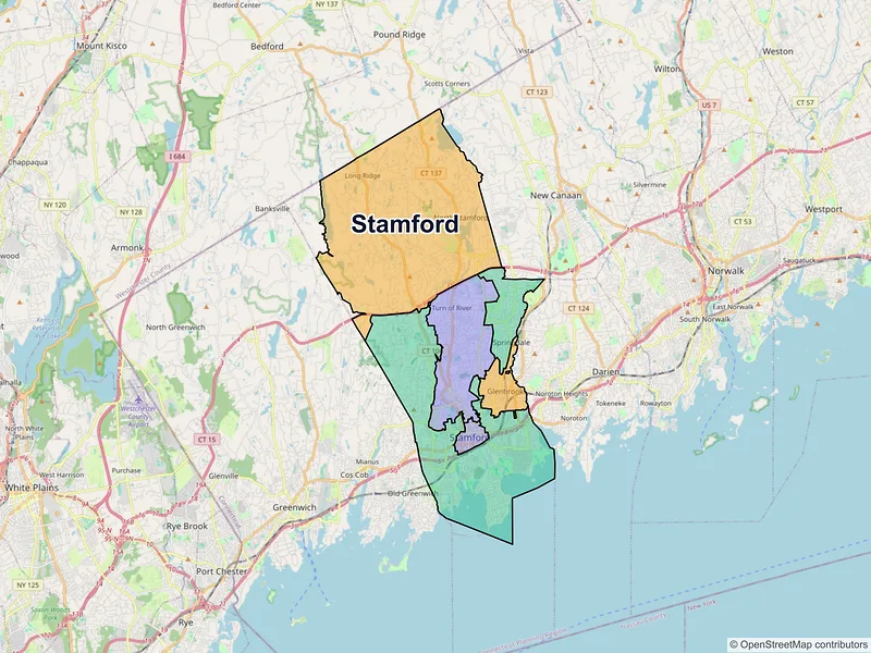 Map of Stamford, Connecticut and ZIP codes