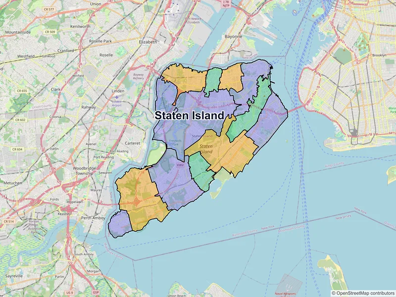 Map of Staten Island, New York and ZIP codes
