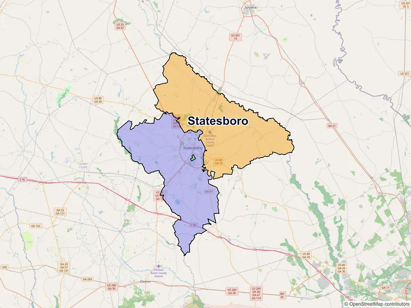 Map of Statesboro, Georgia and ZIP codes