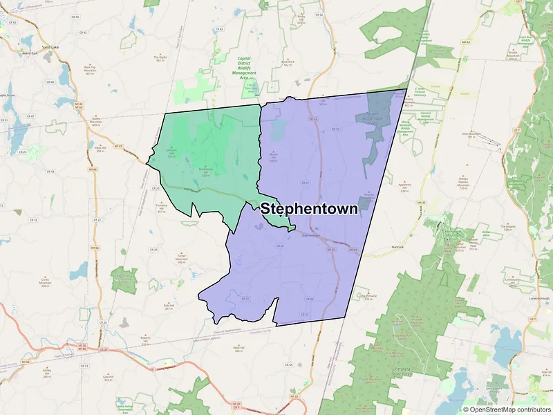 Map of Stephentown, New York and ZIP codes