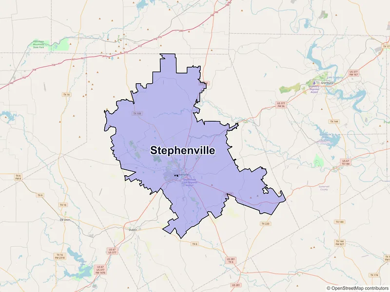 Map of Stephenville, Texas and ZIP codes