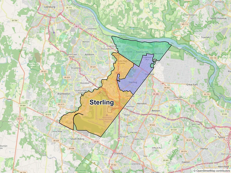 Map of Sterling, Virginia and ZIP codes