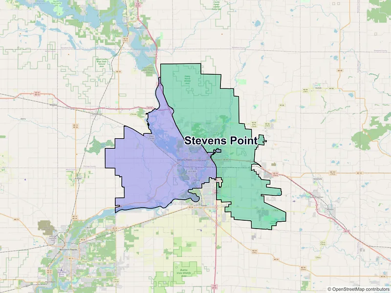 Map of Stevens Point, Wisconsin and ZIP codes