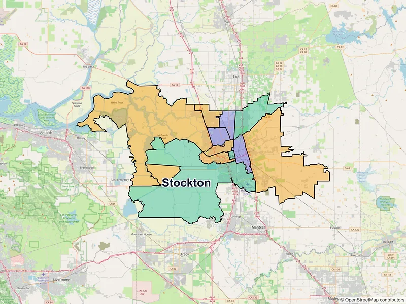 Map of Stockton, California and ZIP codes