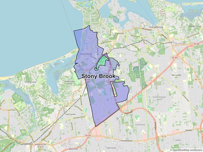 Map of Stony Brook, New York and ZIP codes