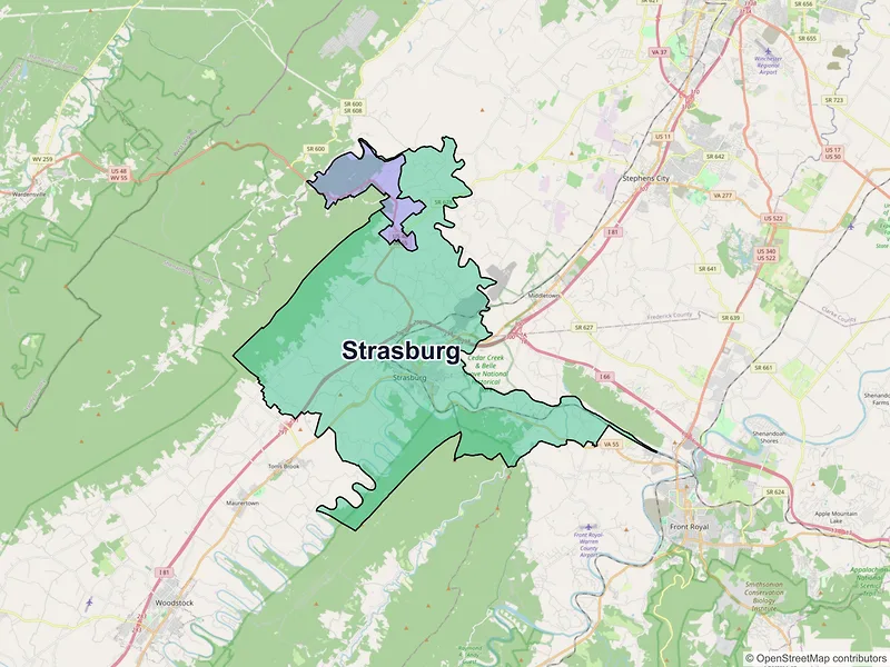 Map of Strasburg, Virginia and ZIP codes