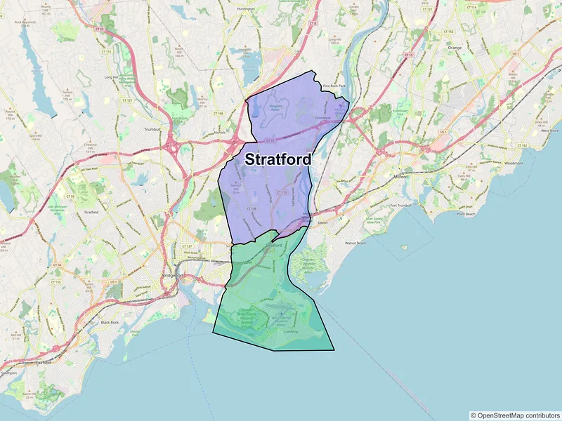 Map of Stratford, Connecticut and ZIP codes