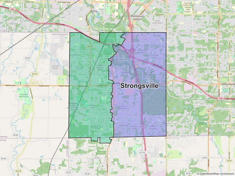 Map of Strongsville, Ohio and ZIP codes