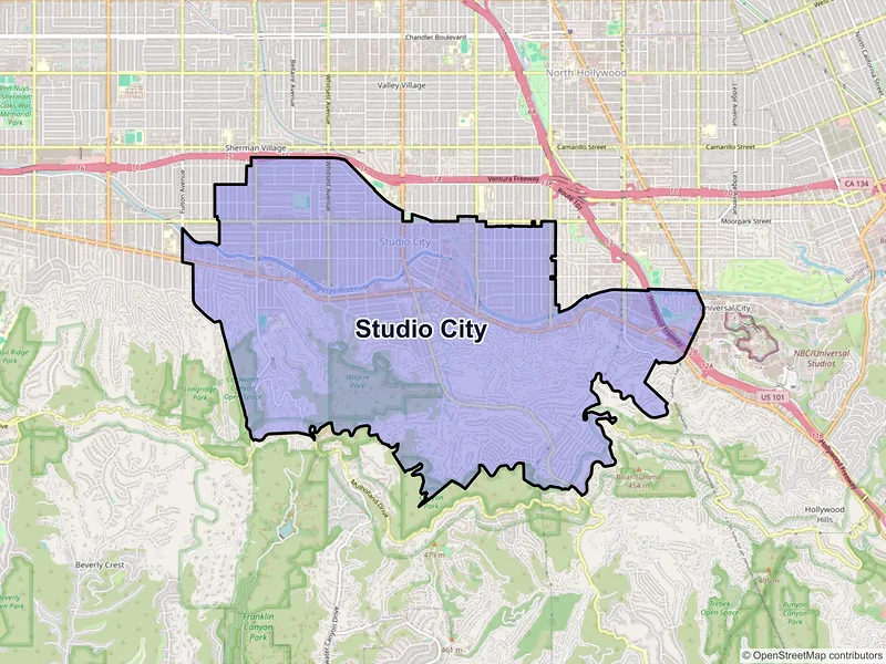 Map of Studio City, California and ZIP codes