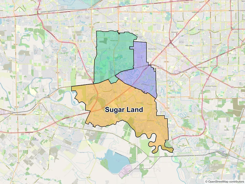 Map of Sugar Land, Texas and ZIP codes
