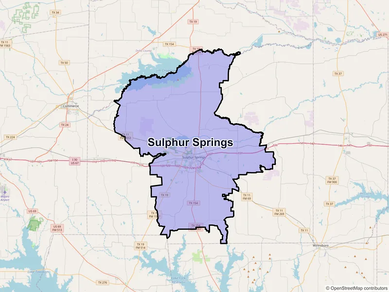 Map of Sulphur Springs, Texas and ZIP codes