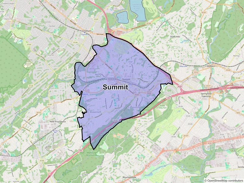 Map of Summit, New Jersey and ZIP codes