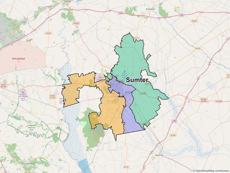 Map of Sumter, South Carolina and ZIP codes