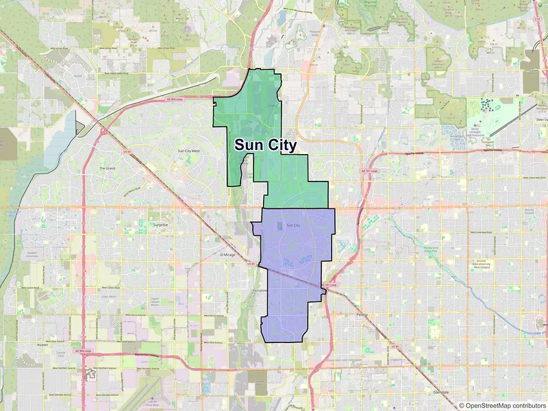Map of Sun City, Arizona and ZIP codes