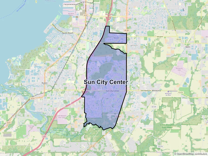 Map of Sun City Center, Florida and ZIP codes