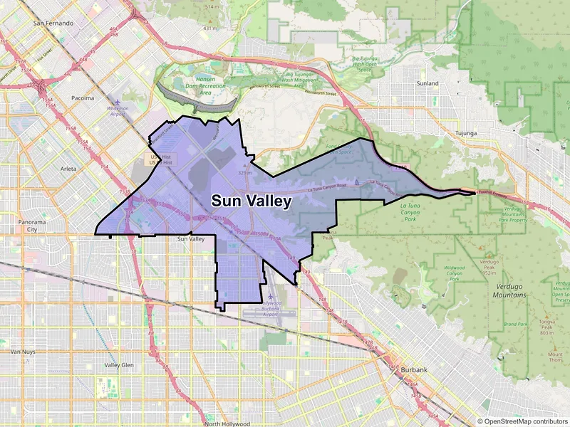 Map of Sun Valley, California and ZIP codes