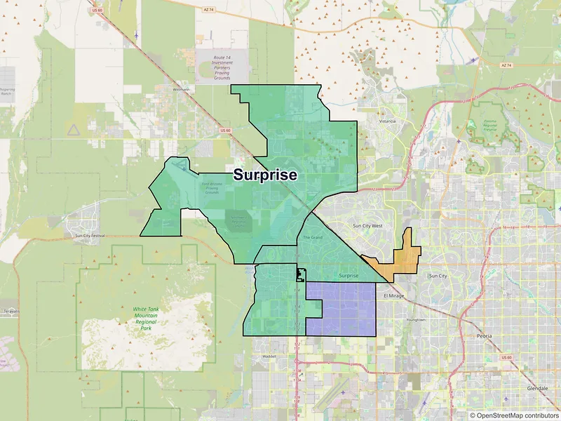 Map of Surprise, Arizona and ZIP codes