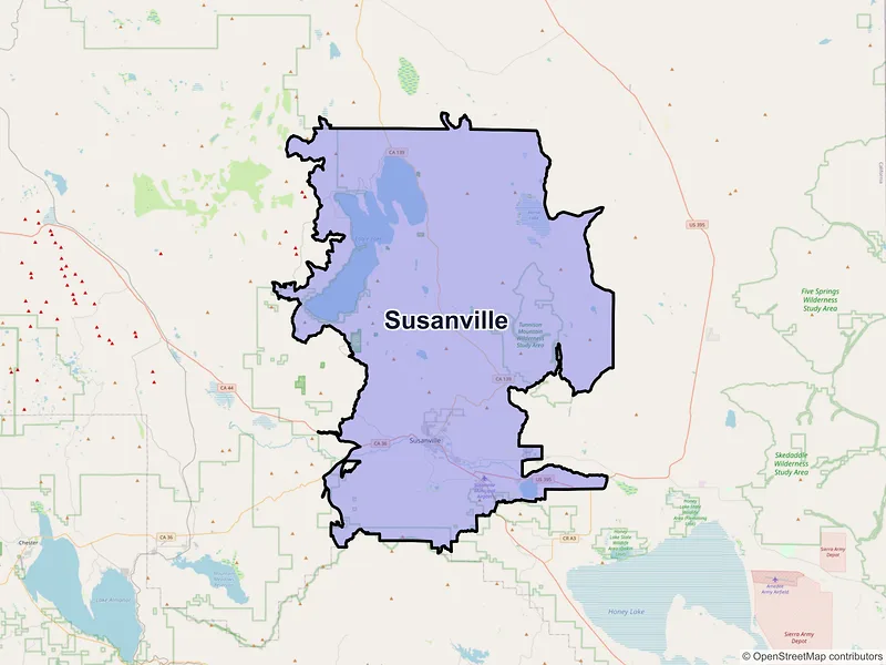 Map of Susanville, California and ZIP codes