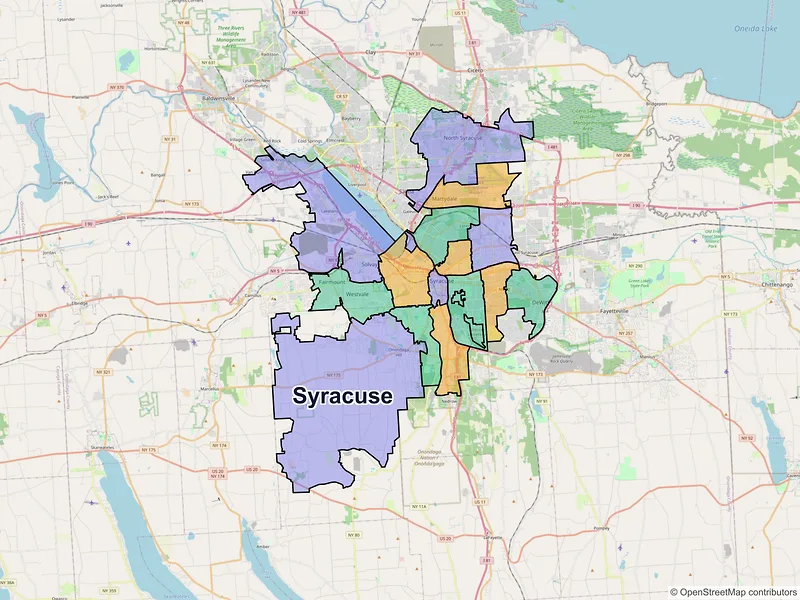 Map of Syracuse, New York and ZIP codes