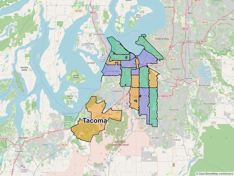 Map of Tacoma, Washington and ZIP codes