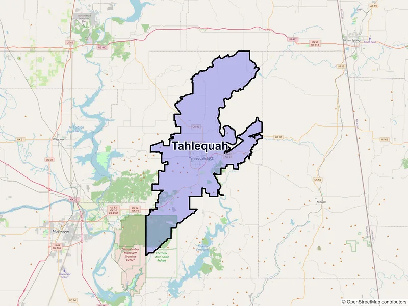 Map of Tahlequah, Oklahoma and ZIP codes