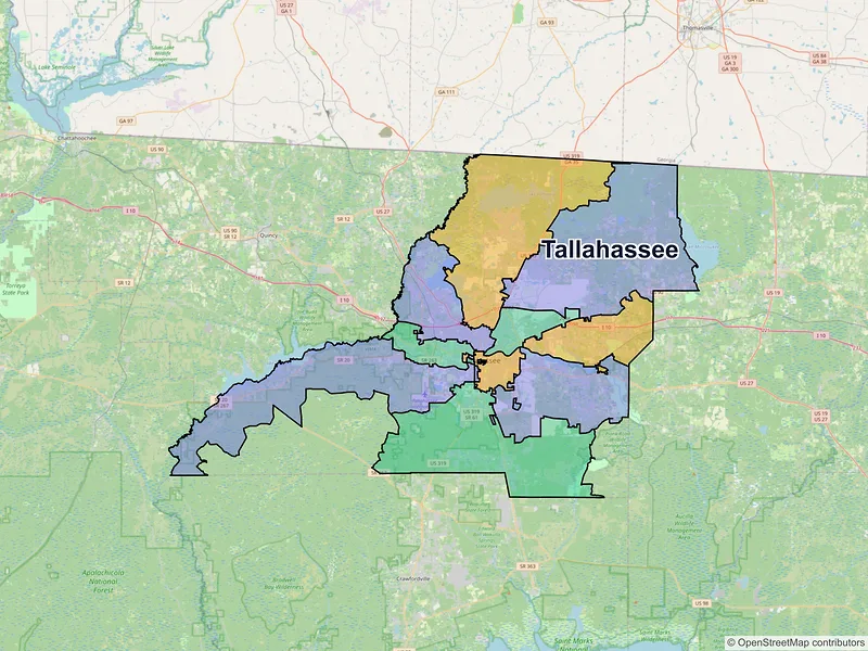 Map of Tallahassee, Florida and ZIP codes