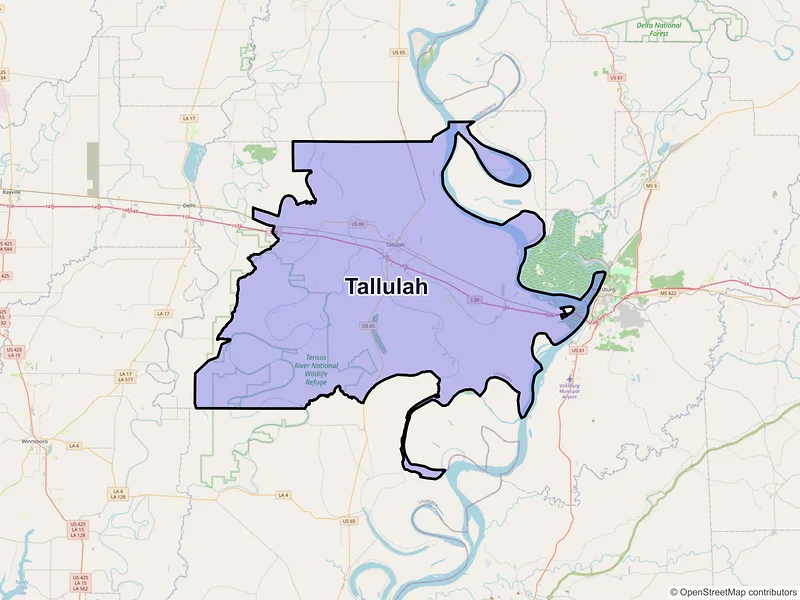 Map of Tallulah, Louisiana and ZIP codes