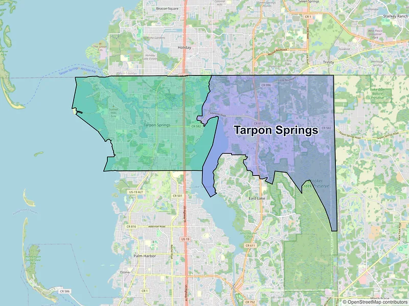 Map of Tarpon Springs, Florida and ZIP codes