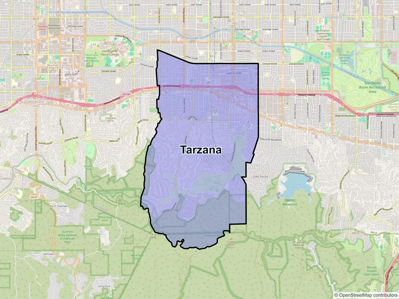 Map of Tarzana, California and ZIP codes