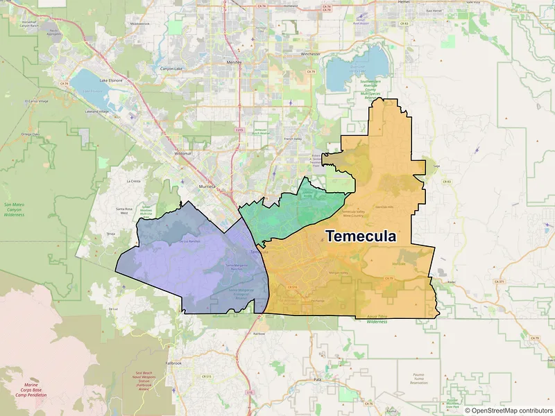 Map of Temecula, California and ZIP codes