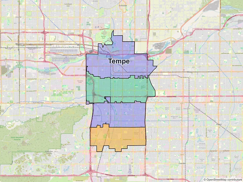 Map of Tempe, Arizona and ZIP codes