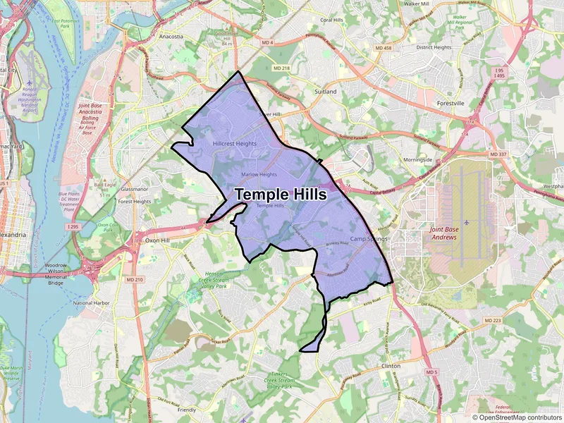 Map of Temple Hills, Maryland and ZIP codes