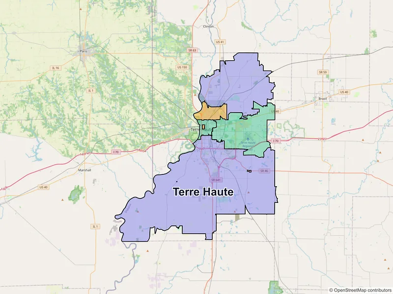 Map of Terre Haute, Indiana and ZIP codes