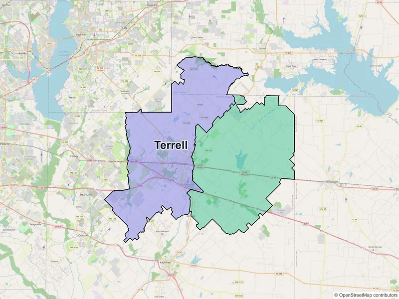 Map of Terrell, Texas and ZIP codes