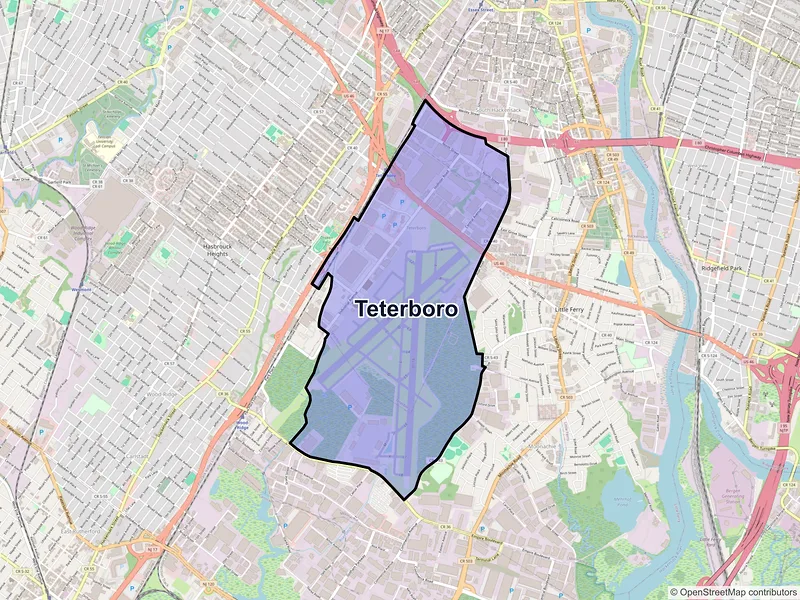 Map of Teterboro, New Jersey and ZIP codes