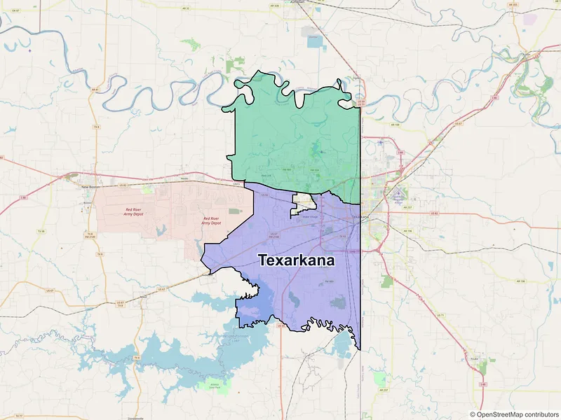 Map of Texarkana, Texas and ZIP codes