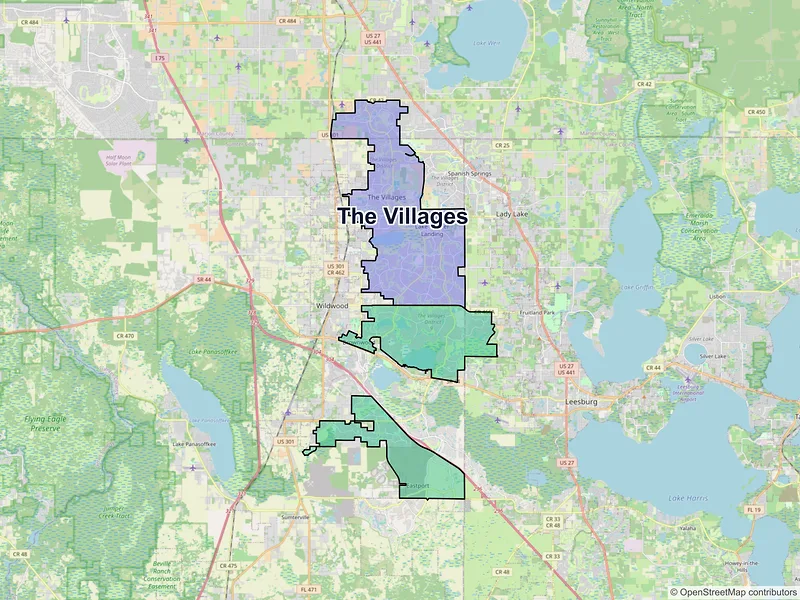 Map of The Villages, Florida and ZIP codes