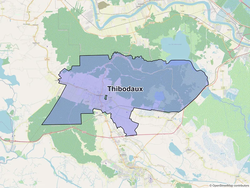 Map of Thibodaux, Louisiana and ZIP codes