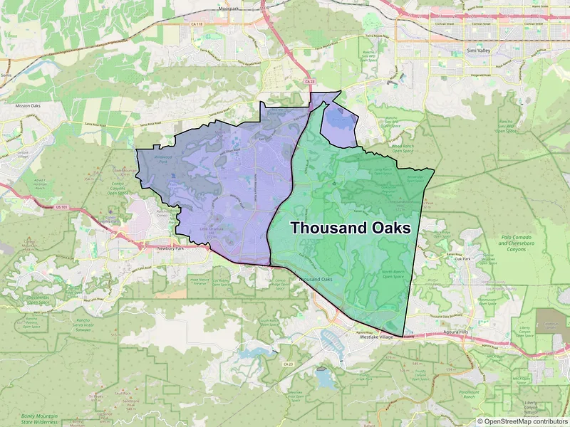 Map of Thousand Oaks, California and ZIP codes
