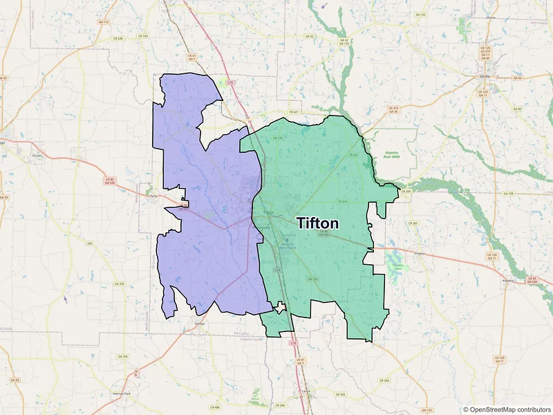 Map of Tifton, Georgia and ZIP codes