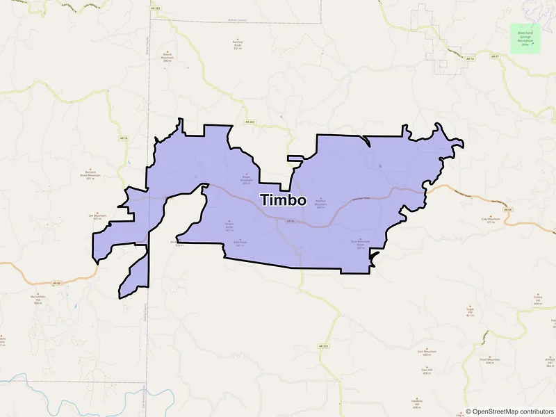 Map of Timbo, Arkansas and ZIP codes