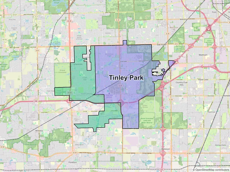 Map of Tinley Park, Illinois and ZIP codes
