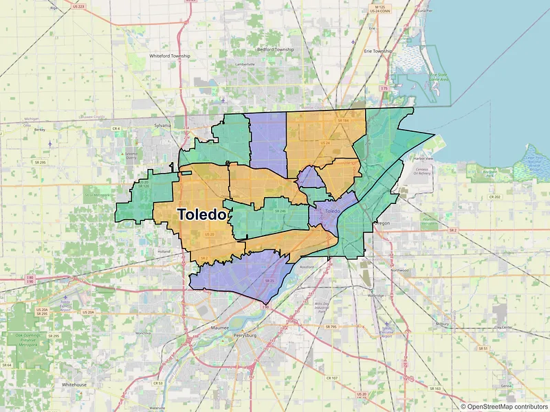 Map of Toledo, Ohio and ZIP codes