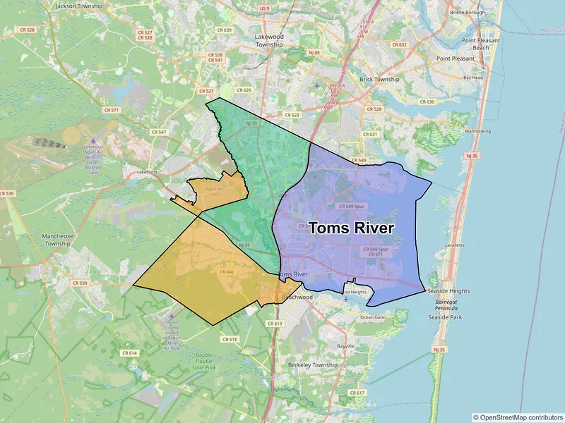 Map of Toms River, New Jersey and ZIP codes