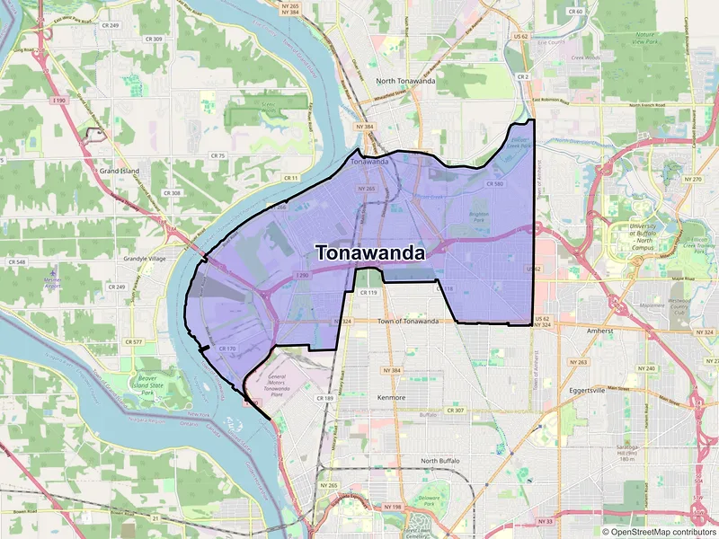 Map of Tonawanda, New York and ZIP codes