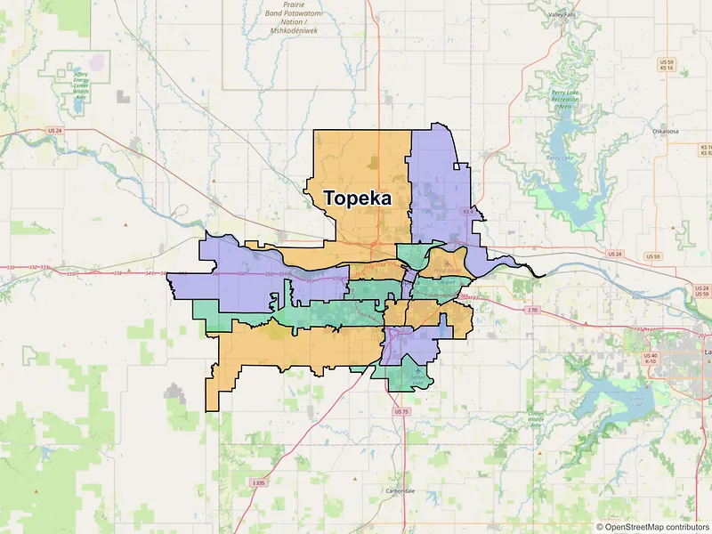 Map of Topeka, Kansas and ZIP codes